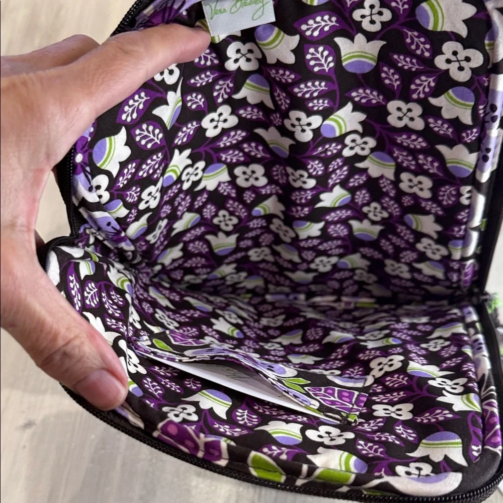 Vera Bradley Purple Plumb Petals Quilted Tech Organizer with Green Accents